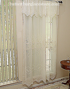 Sheer Embroidered Windows Valance 18"x60". Susan #136. Pearled